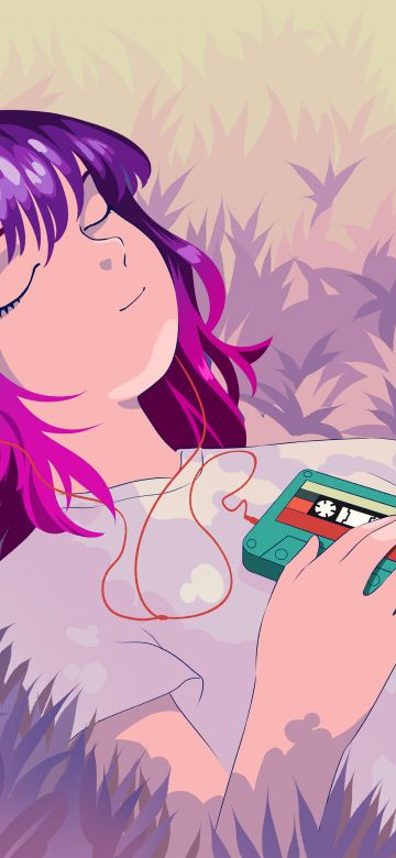 Lofi girl, Listening music, 5K, Lying down, Purple aesthetic