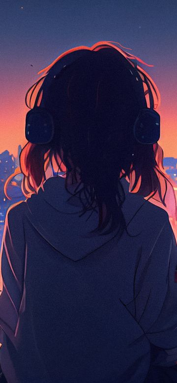 Lofi girl, Listening music, Window, 5K