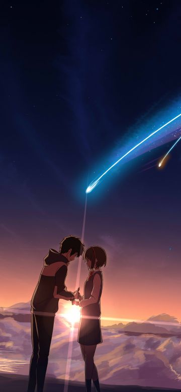 Your Name, 8K, Lofi, Love couple, Kimi no Na wa, Mitsuha Miyamizu, Taki Tachibana, 5K, Anime couple, Comet Tiamat, Celestial, Shooting stars