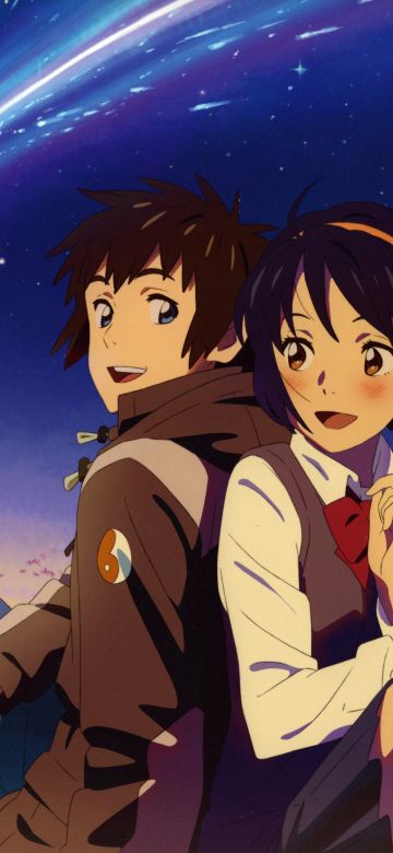 Taki Tachibana, Mitsuha Miyamizu, Kimi no Na wa, Your Name, 5K, Love couple, Anime couple, Comet Tiamat, Shooting stars