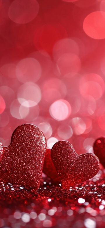 Red hearts, Glitter background, Red aesthetic, Red background, Valentine, Bokeh Background