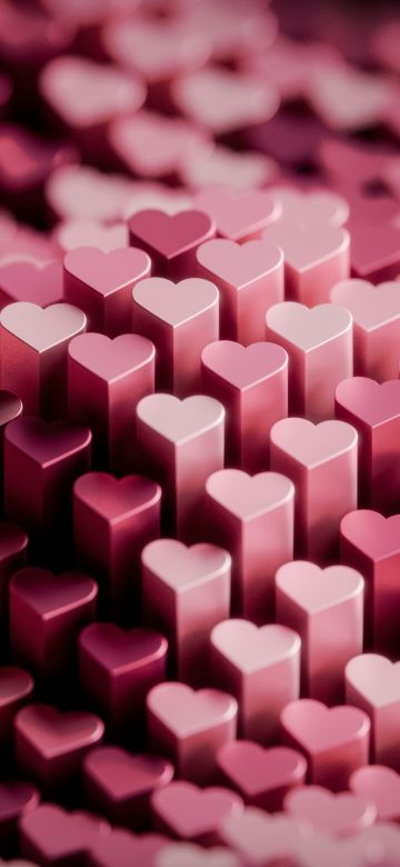 Pink hearts, 3D background, 5K, 8K