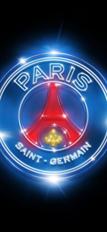 Paris Saint-Germain, Neon, Black background, 5K, Neon logo