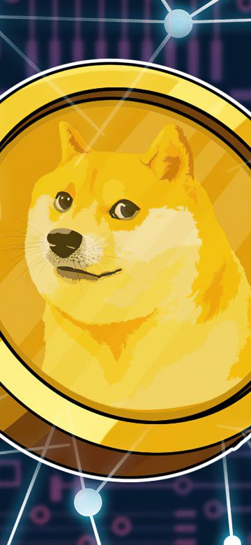 Dogecoin, Cryptocurrency, Golden, Connected dots, 5K