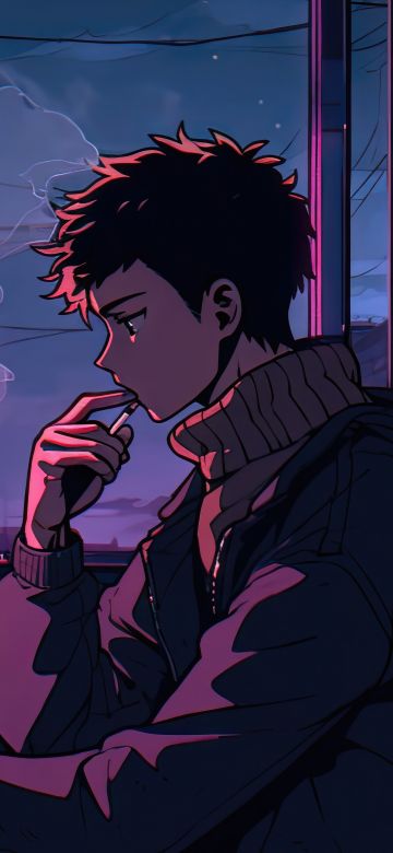 Lofi boy, 5K, Retro style, Loneliness, Neon light