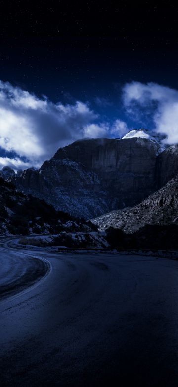 Zion National Park, Road, Night, Rocks, Dark, 5K, 8K