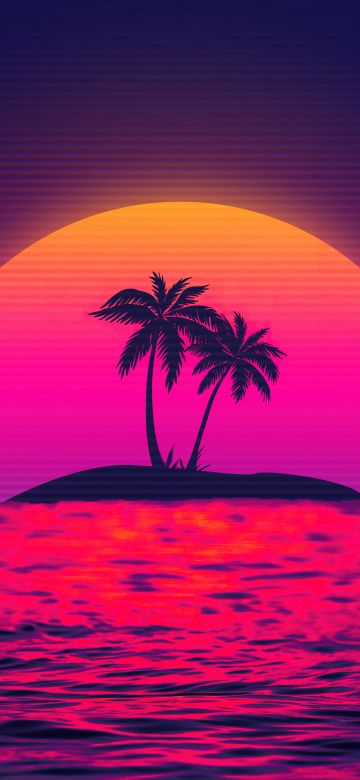 Vaporwave, Sunset, Palm trees, Island, 5K, Pink aesthetic