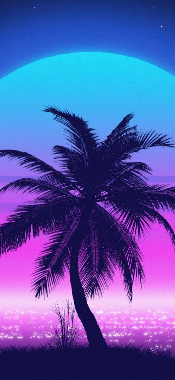 Vaporwave, Palm tree, Sunset, Tropical, 5K, Aesthetic