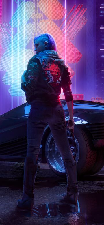 Cyberpunk 2077, Samurai jacket, Neon city, Cyberpunk girl, 5K