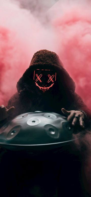 Handpan, Neon Mask, Hooded Man, 5K, Smoke can