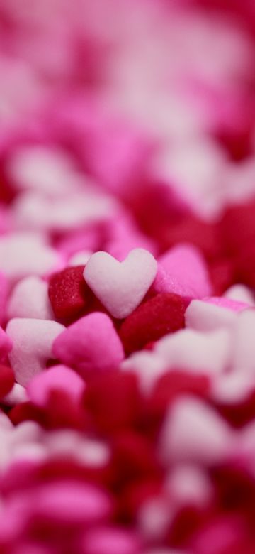 Love hearts, Pink, Red, Candies, Bokeh, Girly backgrounds, Pink background, 5K