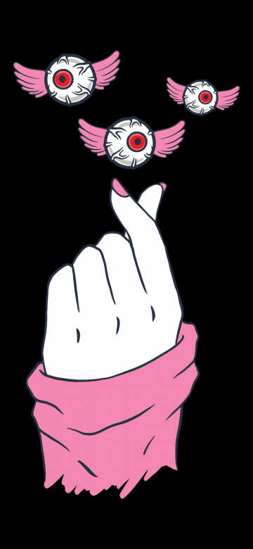 Finger heart, Weirdcore, Black background, 5K, Aesthetic, AMOLED