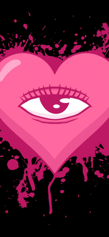 Weirdcore, Pink Heart, 5K, Black background, Love heart, AMOLED