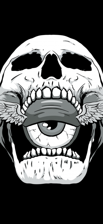 Skull, Weirdcore, AMOLED, 5K, Black background