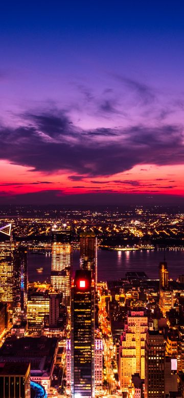 New York City, Twilight, Sunset, Cityscape, City lights, 5K