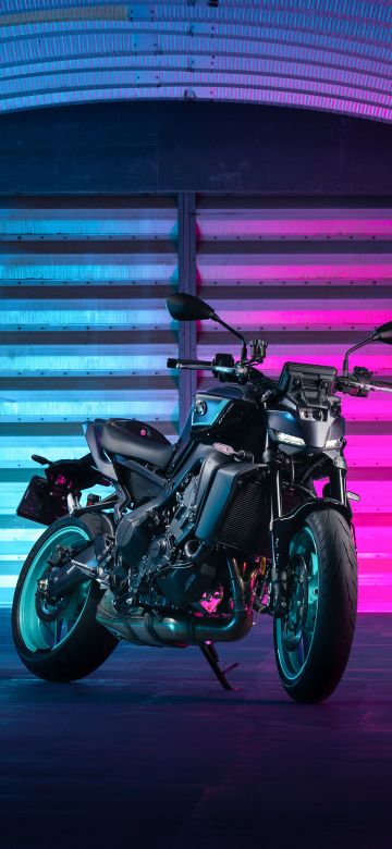 Yamaha MT-09, 2024, 5K, Neon Lights, Naked bikes