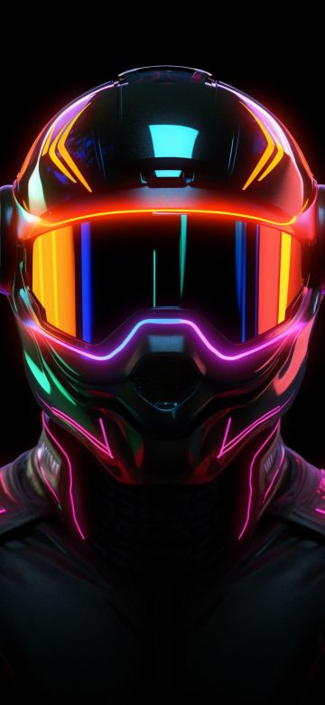 Biker, Helmet, Neon, Black background, 5K, AMOLED, AI art