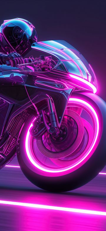 Biker, Neon art, Racing bikes, Neon glow, Neon background, 5K