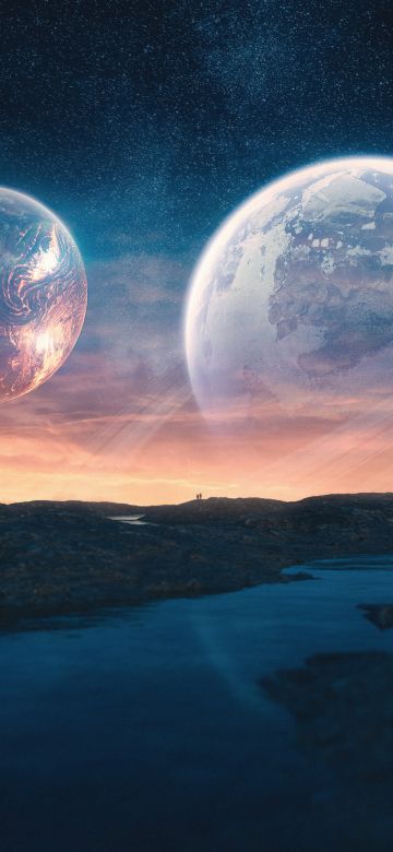 Surreal, Planets, Landscape, Dawn, Sunrise, River, 5K