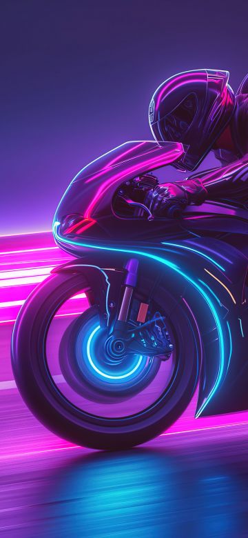 Biker, Neon background, Racing, 5K, Pink