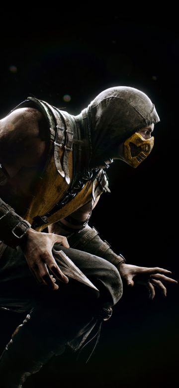 Scorpion, Mortal Kombat X, Black background, PlayStation 4, Android, Xbox One, PC Games, iOS Games, 5K