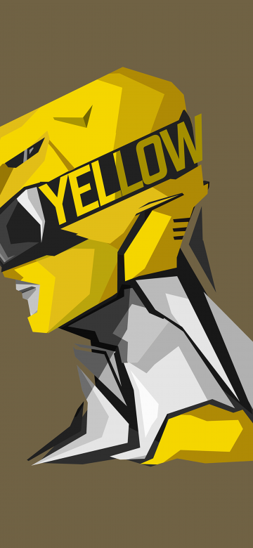 Yellow Ranger, Power Rangers, Grey background, Minimal art, 5K, 8K