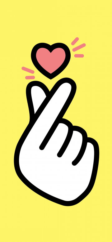 Finger heart, Yellow background, 5K, 8K, K-pop, Pink Heart