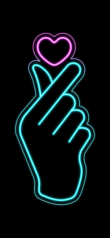 Glowing, Finger heart, K-pop, Pink Heart, 5K, 8K, AMOLED, Black background