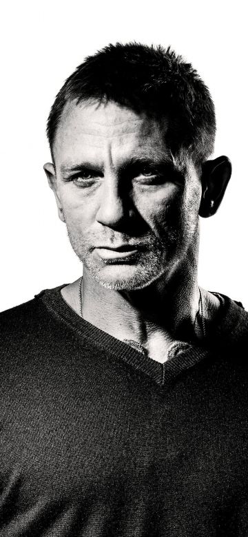 Daniel Craig, James Bond, Monochrome, Black and White, 5K, White background