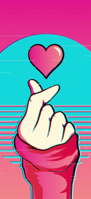 Vaporwave, Finger heart, 5K, 8K, Pink aesthetic, K-pop, Glitch art, Retro style