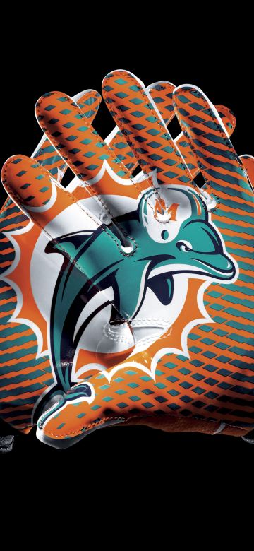 Miami Dolphins, Gloves, Football team, 5K, Black background