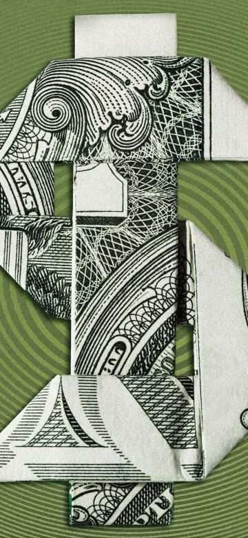 Origami, Dollar, Green background, 5K