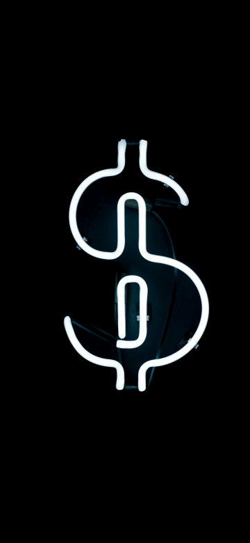 Dollar, Neon sign, Black background, AMOLED, 5K