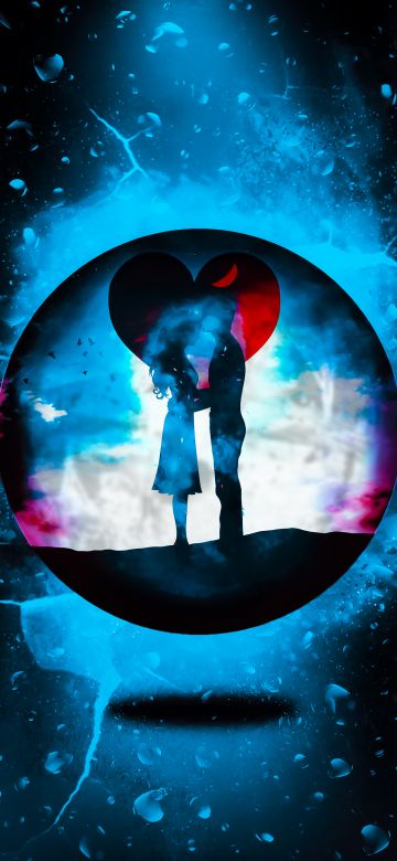 Love couple, Romantic kiss, Sphere, Surreal, Silhouette, Black background, 5K, Love heart