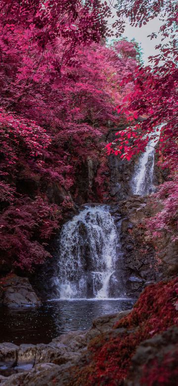 Waterfall, Pink aesthetic, Infrared Photography, 5K, Water Stream