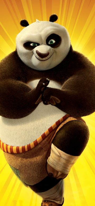 Po (Kung Fu Panda), 5K, Animation movies, Yellow background