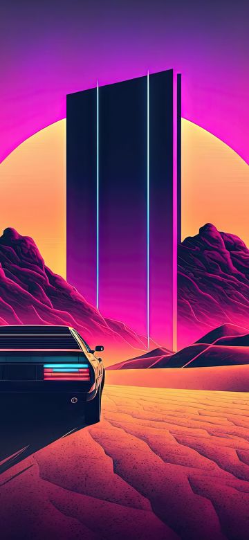 Outrun, Monolith, Futuristic, Cyberpunk, Neon, Synthwave, 5K, Colorful