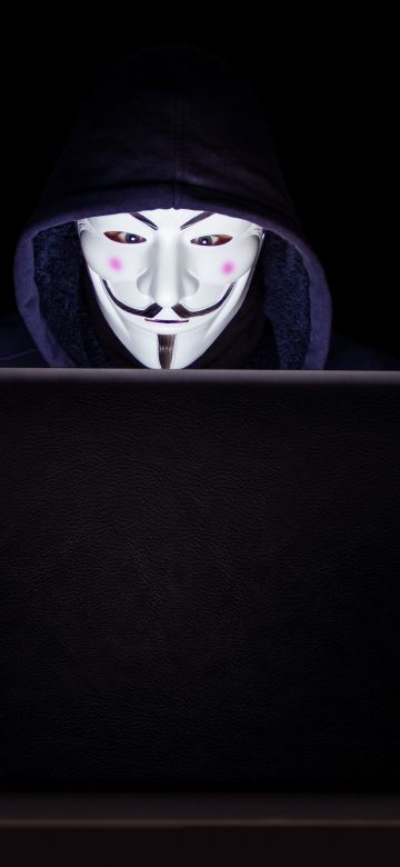 Anonymous, Laptop, Hacker, Black background, 5K, Hacking