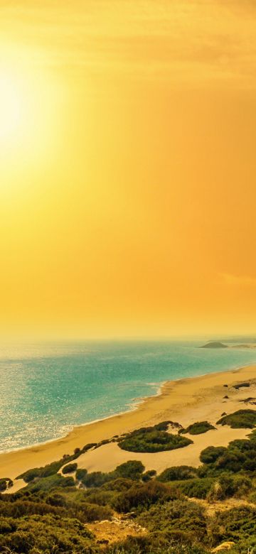 Golden Sand Beach, North Cyprus, Coastal, Seascape, Sunset, Yellow, Seashore, Turkey, 5K