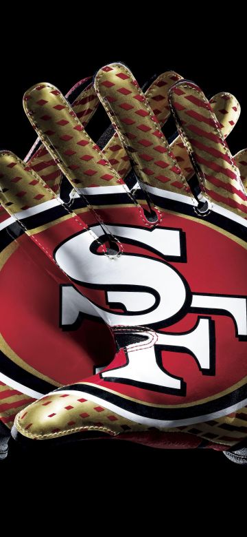 San Francisco 49ers, Gloves, Black background, 8K, American football team, 5K