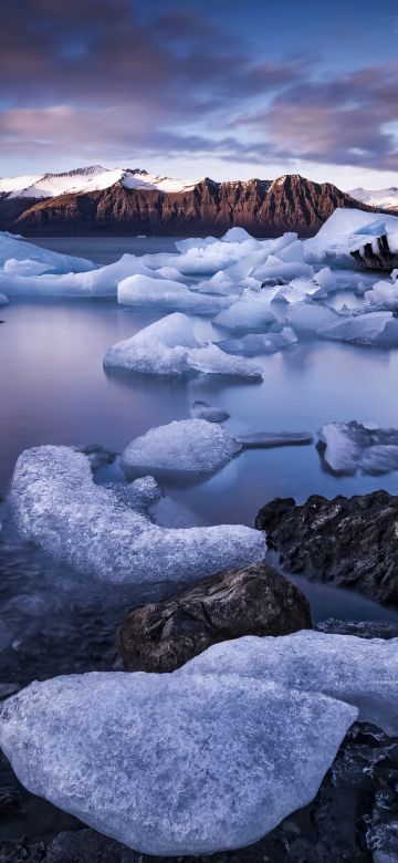 Jokulsarlon Glacier Lagoon, Iceland, Ice bergs, Mountains, Landscape, 5K