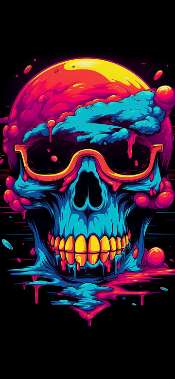 Colorful, Skull, AI art, Black background, AMOLED, 5K