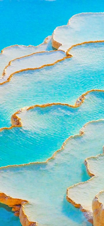 Travertines of Pamukkale, Thermal pools, Limestone, Turkey