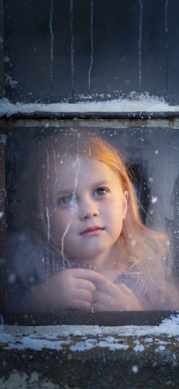 Cute Girl, Winter, Christmas, Snow, Window, Girly, 5K