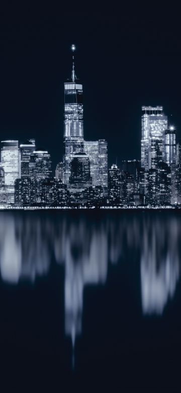 New York City, Night, Cityscape, City lights, Reflections, Dark, 5K