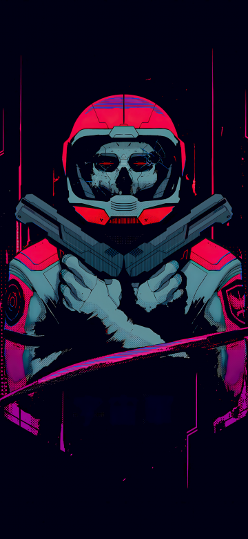 Cyberpunk, Skull, Astronaut, Dark background, 5K