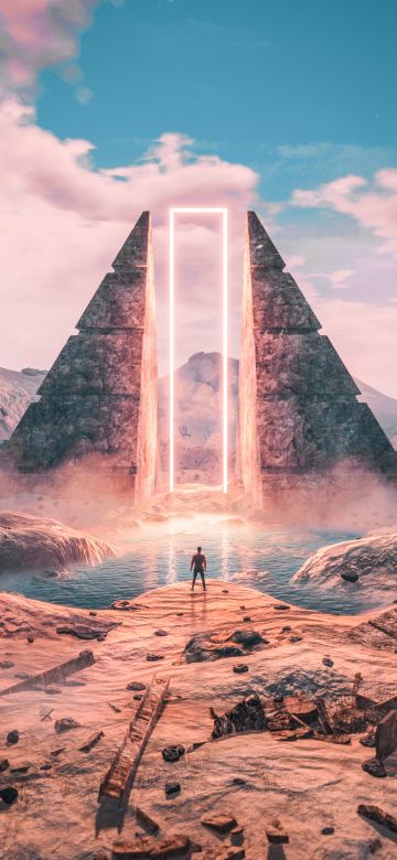 Futuristic, Pyramid Structure, Digital Art, Surrealism, Neon light, Aesthetic, 5K