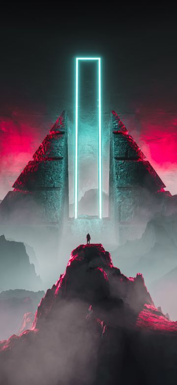 Science fiction, Digital Art, Neon, Dreamlike, Surrealism, Ancient architecture, 5K