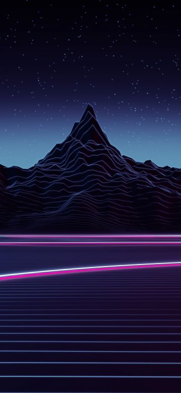 Neon, Highway, Outrun, Synthwave, Mountain range, Digital Art, 5K, Ultrawide