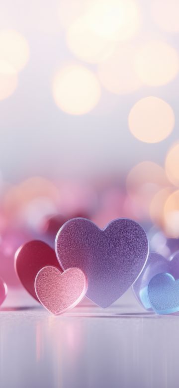 Glossy, Love hearts, Bokeh Background, 5K, Pastel